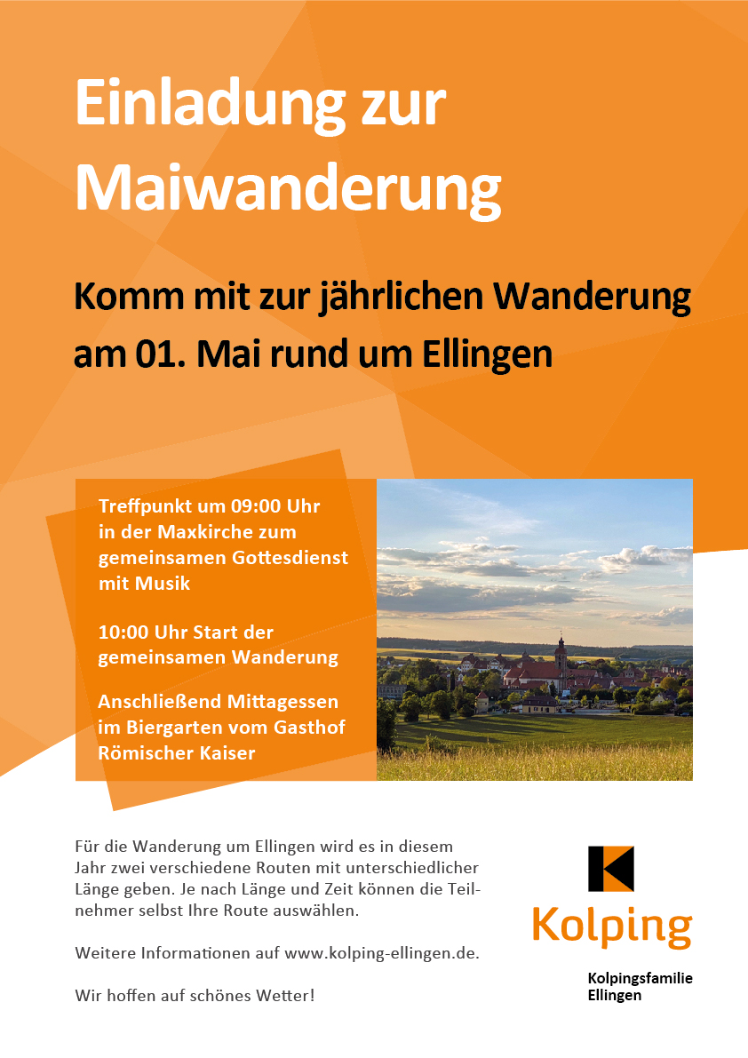 Plakat zur Maiwanderung in Ellingen 2023 - Kolpingsfamilie Ellingen