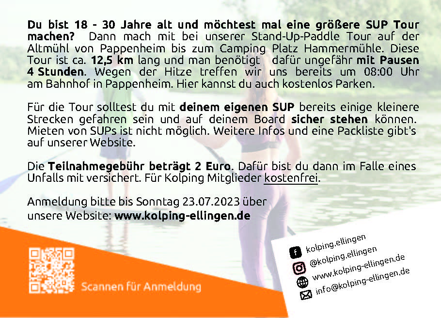 Flyer SUP Tour Kolpingsfamilie Ellingen